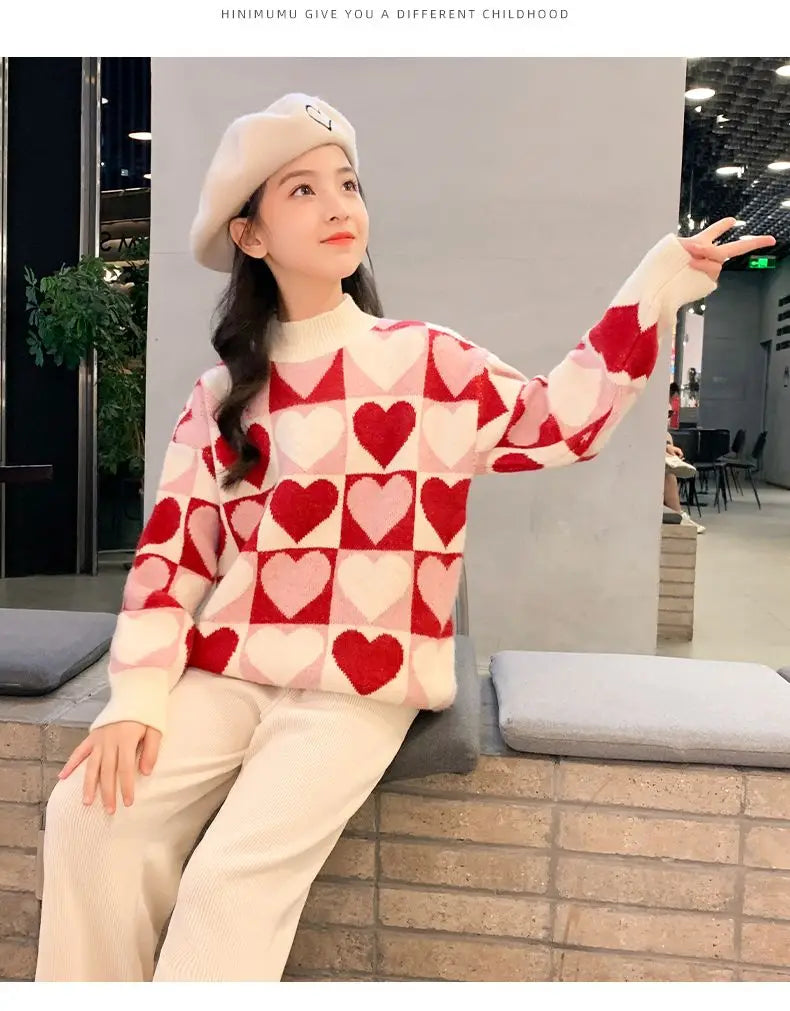 Girls Sweater Thickened Autumn Winter New Children's Fashion Knitted Top Christmas Winter Clothes for Girls 4 10 12 14 Years Old