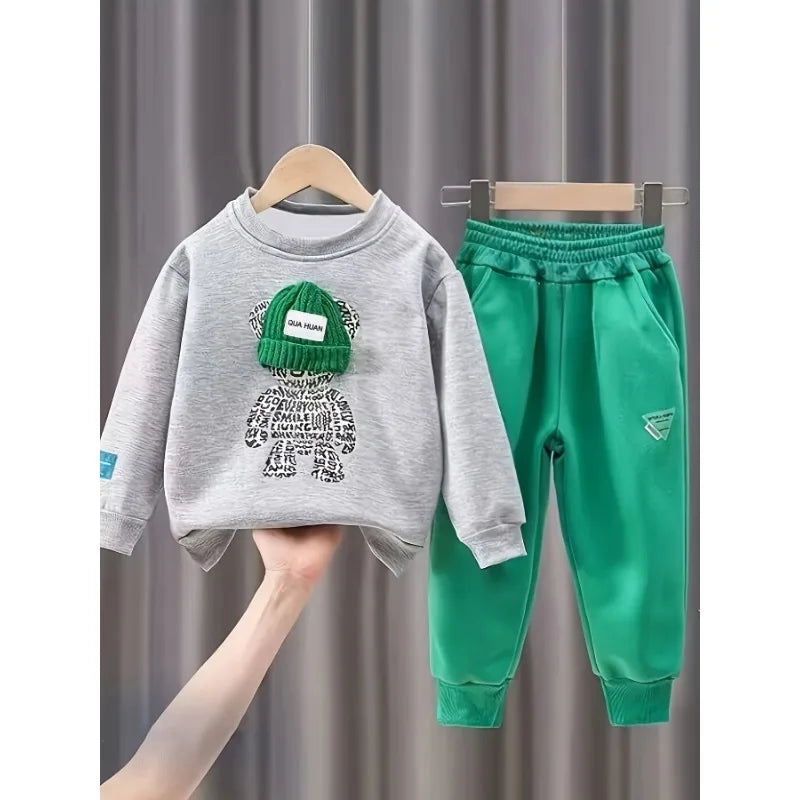 Spring Autumn Kid Clothes Boy Fashion Children's Set Two Pieces Sweatshirt Pant Outfit