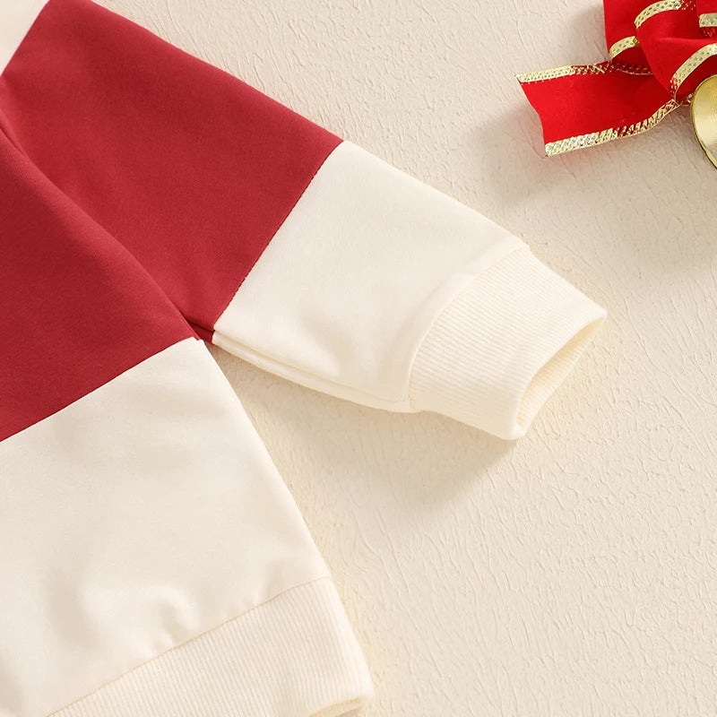 1-4Years Kids Baby Boy Girl Christmas Outfits Letter Embroidery Contrast Color Long Sleeve Sweatshirt+Elastic Pants 2 Piece Set