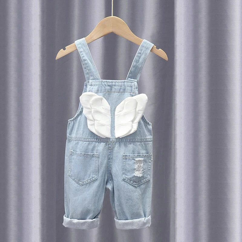 IENENS Baby Dungarees Girls Overalls Hole Wash Jeans Rainbow Print Trousers Denim Jumpsuit Toddler Infant Long Pants 0-4 Years