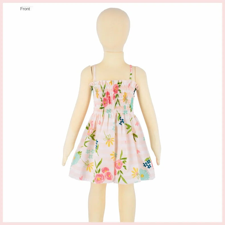 2024 Summer Baby Girl Floral Dress Children's Casual Toddler Kids Cotton Clothes Dress for Girls Sleeveless Sling Beach Sundress