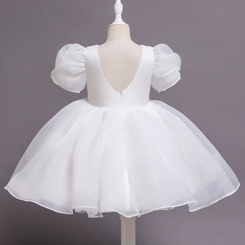 Girls White Cake Layers Dresses Kids Pull Sleeve Elegant Party Wedding Birthday Tutu Princess Vestidos Children Summer Clothes