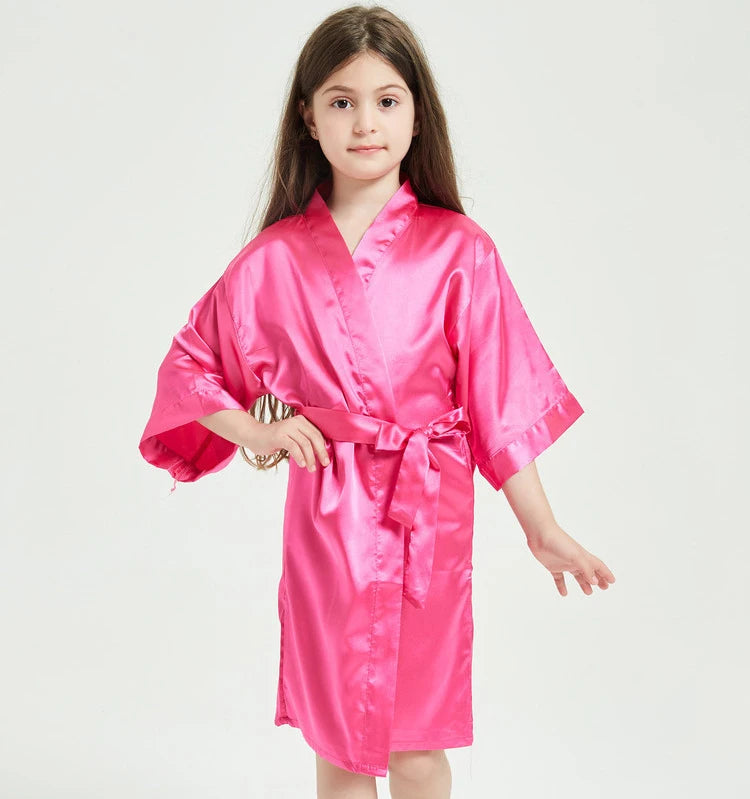 Toddler Girl Nightgown Satin Teenage Red Pink Silk Kimono Spa Bath Robe for Girls Wedding 3 to 4 5 6 7 8 9 10 11 12 13 14 Years