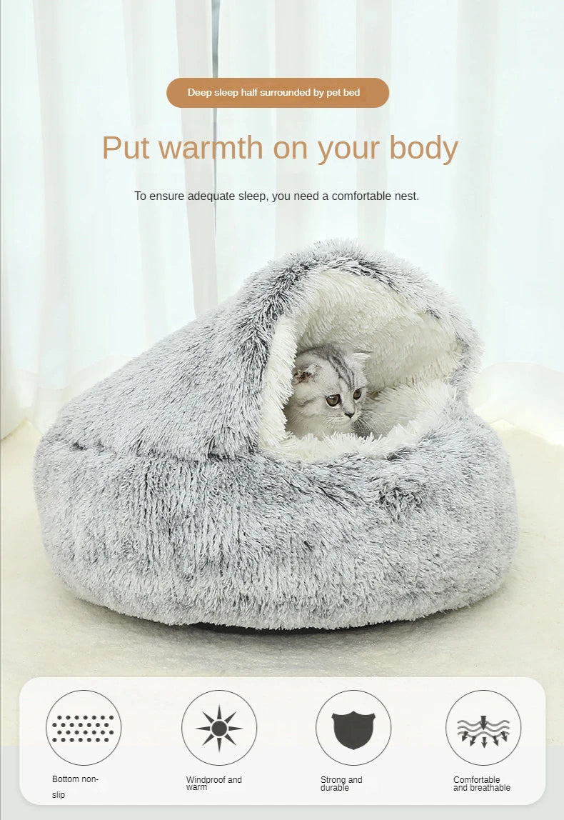 Plush Pet Cat Bed Round Cat Cushion Cat House 2 In 1 Warm Cat Basket Pet Sleep Bag Cat Nest Kennel For Small Dog Cat dog bed