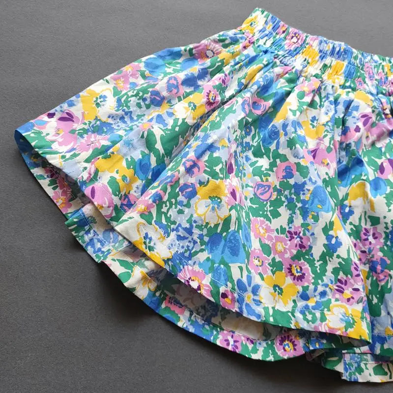 Floral Flowers Kids Shorts for Girls Wide-Leg Beach Shorts Summer Children Short Pants