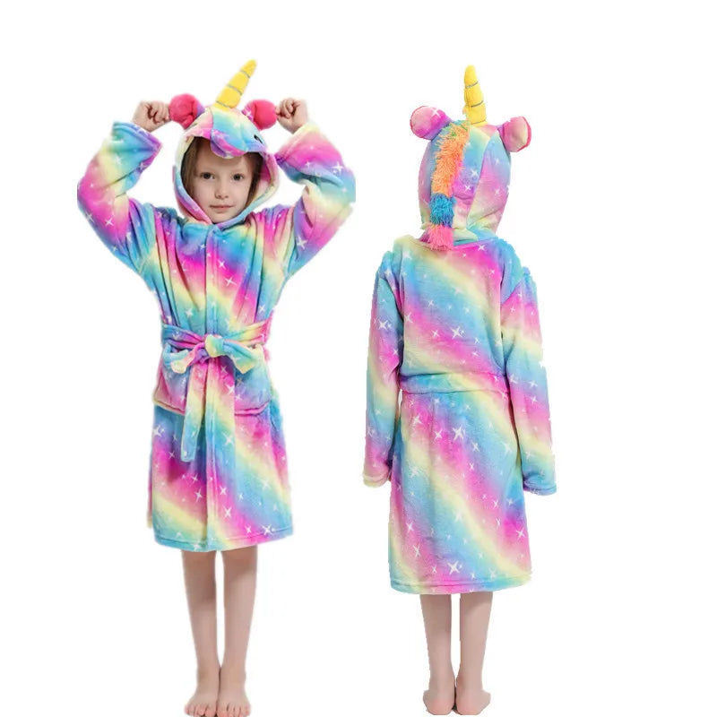 Boys Girls Hooded Bathrobe Toddler Unicorn Anime Cartoon Towel Beach Children's Sleepwear Baby Kids Bath Robes Pyjamas Nightgown