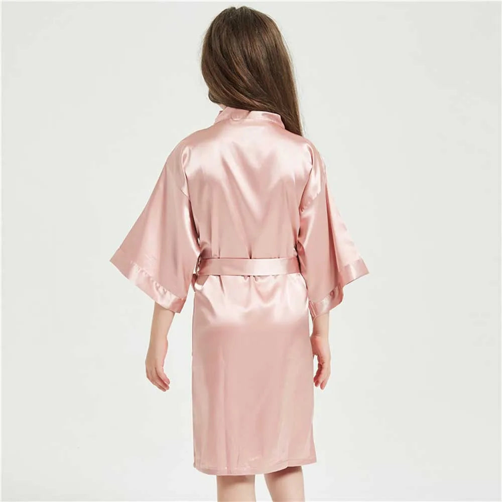Pink Bathrobes for Girls Nightwear Satin Silk Kids Robes Summer Girl Nightgown Sleepwear Children Kimono Wedding Spa Party Dress