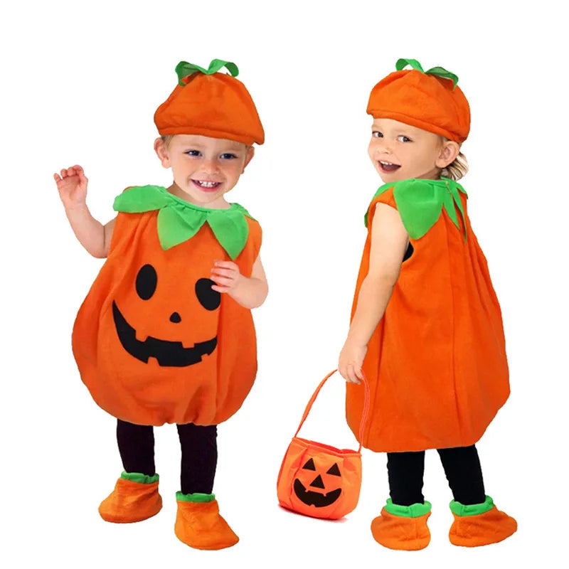 Kids Pumpkin Romper with Hat Shoes Toddler One-Piece Boys Girls Party Baby 2024 Halloween Costume Jumpsuit Cosplay Clothing Set