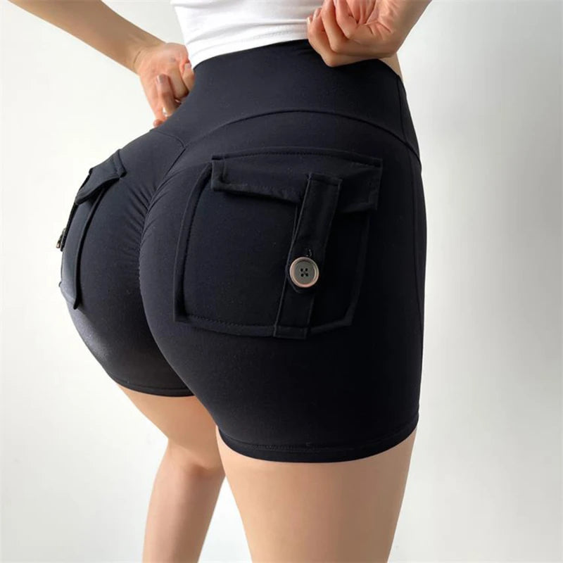 Shorts Women Sport With Pocket Buttocks Fitness Workout High Waist Tights Leggings Push Up Cycling Shorts Scrunch Gym Clothing