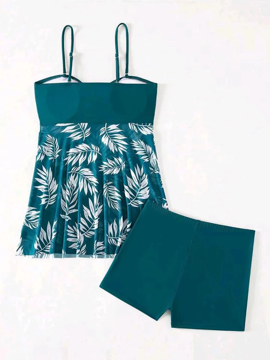 2025 Short Dress Tankini With Shorts Swimsuit Women Swimwear Female Padded Printed Bathing Swim Suit Swimming Beachwear Summer