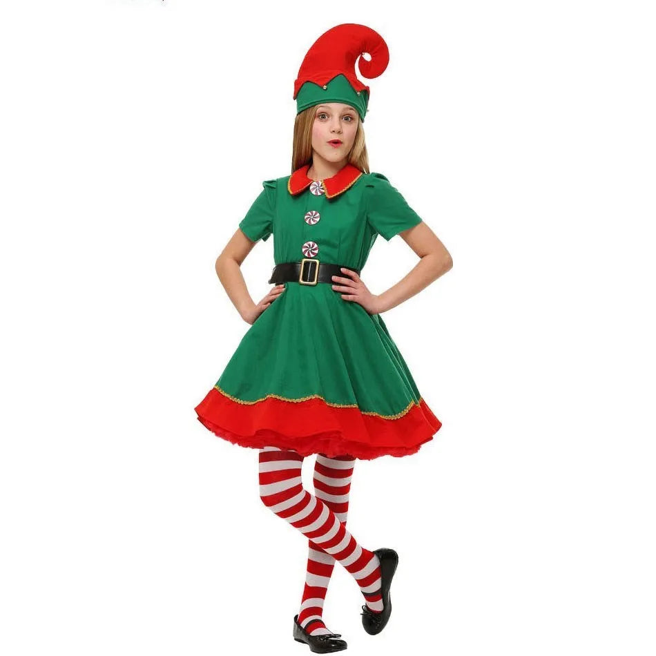 2024 Christmas Clothing Set Boy Girl Family Matching Outfit Kid Adult Santa Claus Cosplay Costume Hat Socks Pant Elf Clothes
