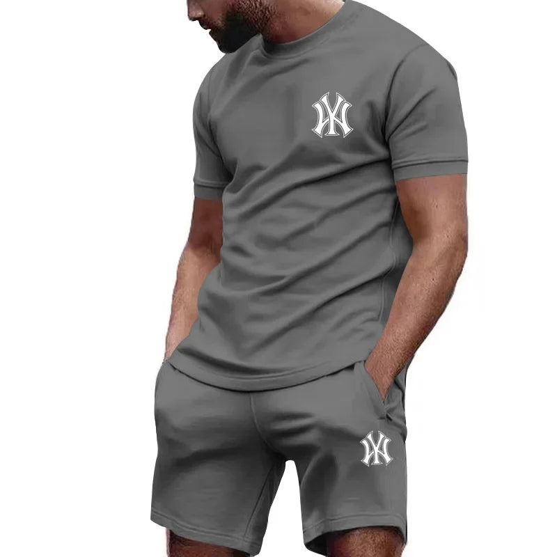 Men's two-piece sportswear, short sleeved T-shirt and pants set, running and fitness sportswear, summer, 2024