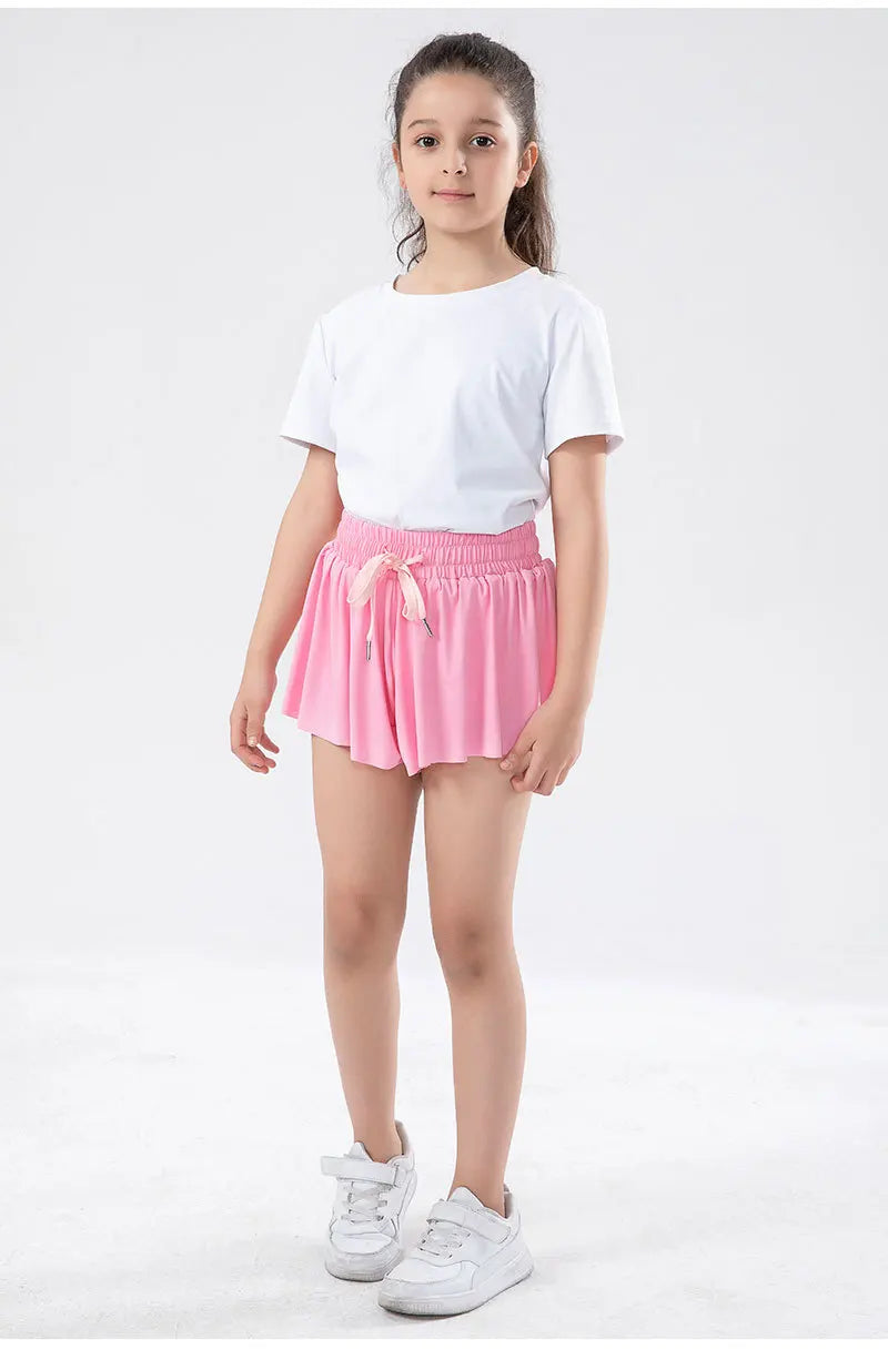 3-15 Years Girls Flowy Shorts Butterfly Shorts With Pocket 2-in-1 Athletic Running Shorts For Kids Active Workout Sports Tennis