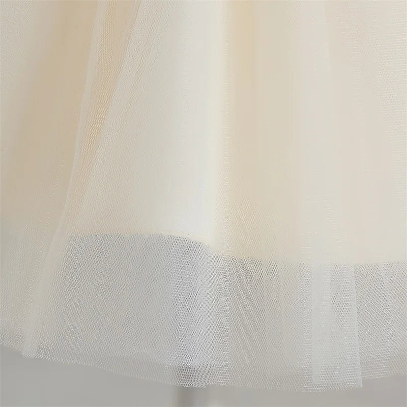 Flower Girl Dresses for Wedding Kids Lace Backless Tulle Tutu Princess Prom Party Clothes Baby 1st Birthday Baptism White Dress