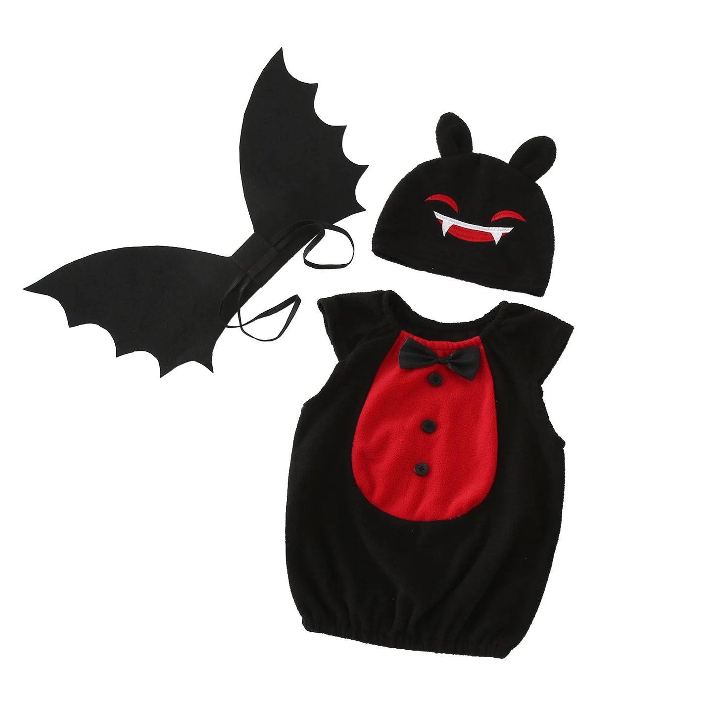 Umorden Infant Baby Boys Girls Halloween Bat Costume Romper Bodysuit Wings Hat 3pcs Set Fleece 2 Color Devil Vampire