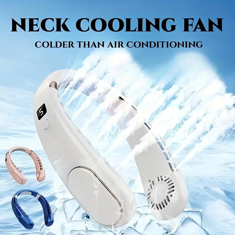 2024 New portable neck fan with digital display, 5-speed adjustment, silent operation, neck ice porcelain body sensation, long b