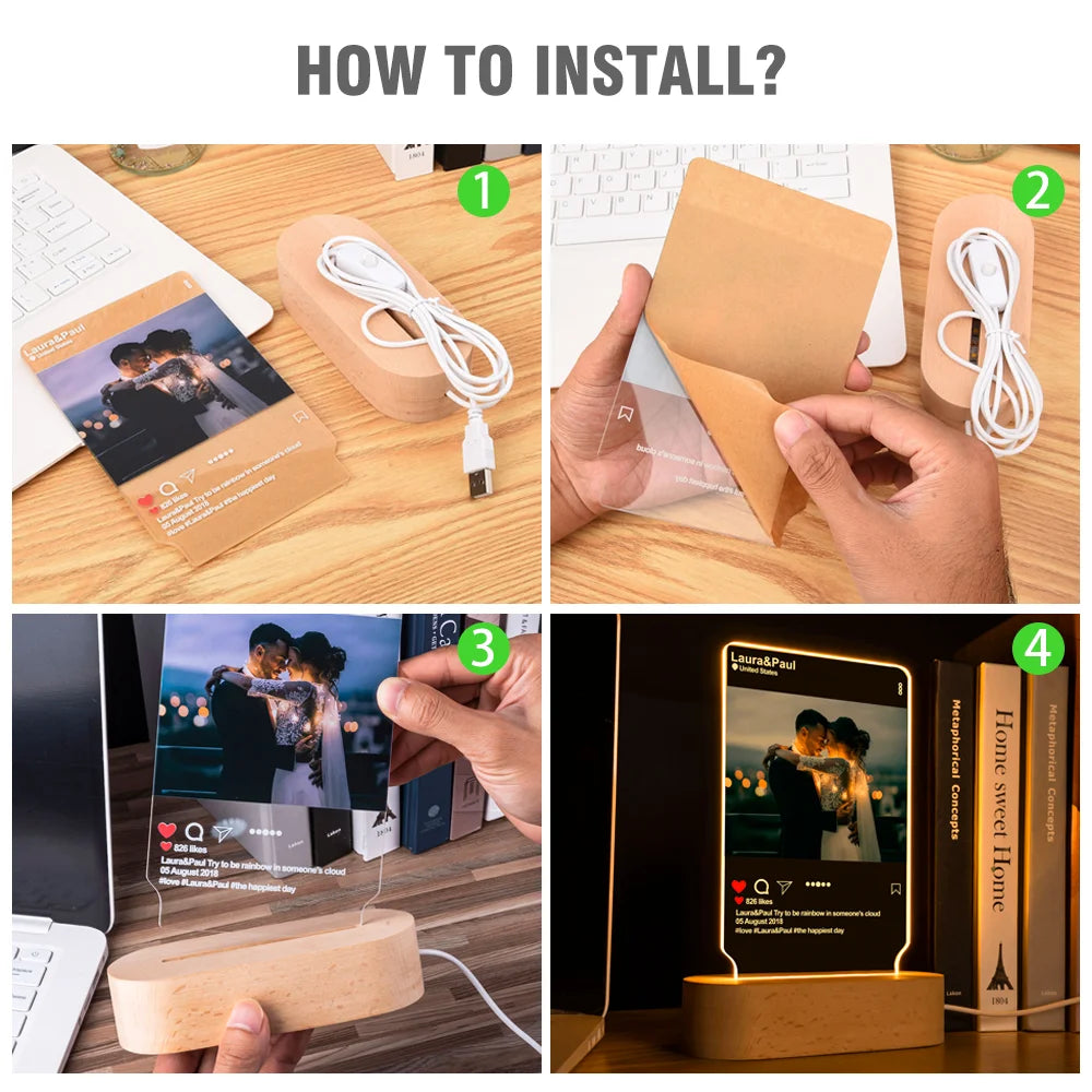 Personalized 3D Photo Lamp Custom Photo And Text Customized Valentine's Day Wedding Anniversary Birthday 3D Night Light Gifts