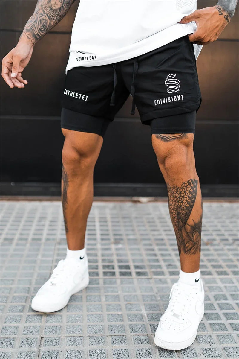 NEW 2 IN 1 Sport Running Casual Breathable Shorts Men Double-deck Jogging Quick Dry GYM Shorts Fitness Workout Men Shorts