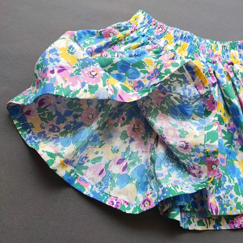 Floral Flowers Kids Shorts for Girls Wide-Leg Beach Shorts Summer Children Short Pants