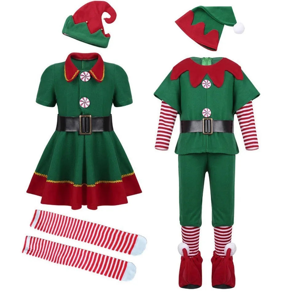 2024 Christmas Clothing Set Boy Girl Family Matching Outfit Kid Adult Santa Claus Cosplay Costume Hat Socks Pant Elf Clothes
