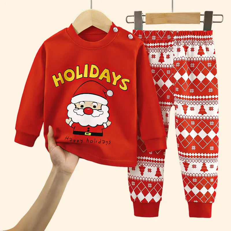Christmas Kids Sets Cotton Long Sleeve Children's Clothing Boy Girl Autumn Winter Tops Pants Suits Santa Claus Christmas Tree