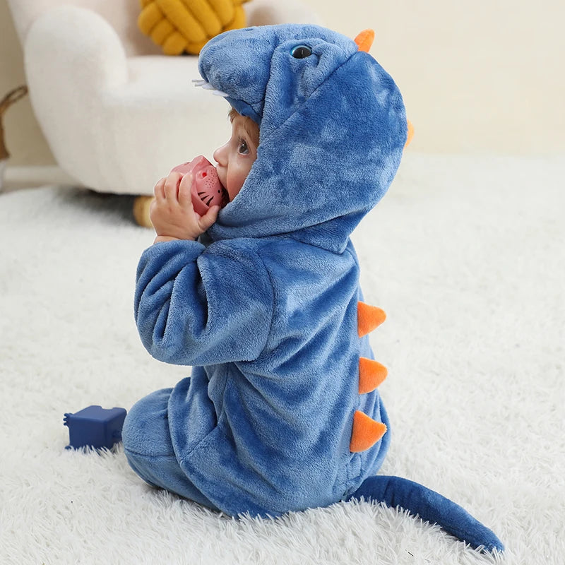 MICHLEY NEW Halloween Blue Dragon Baby Rompers Winter Costume Clothes Cartoon Jumpsuit Bodysuits Overall For Girl Boy Bebe 2-36M