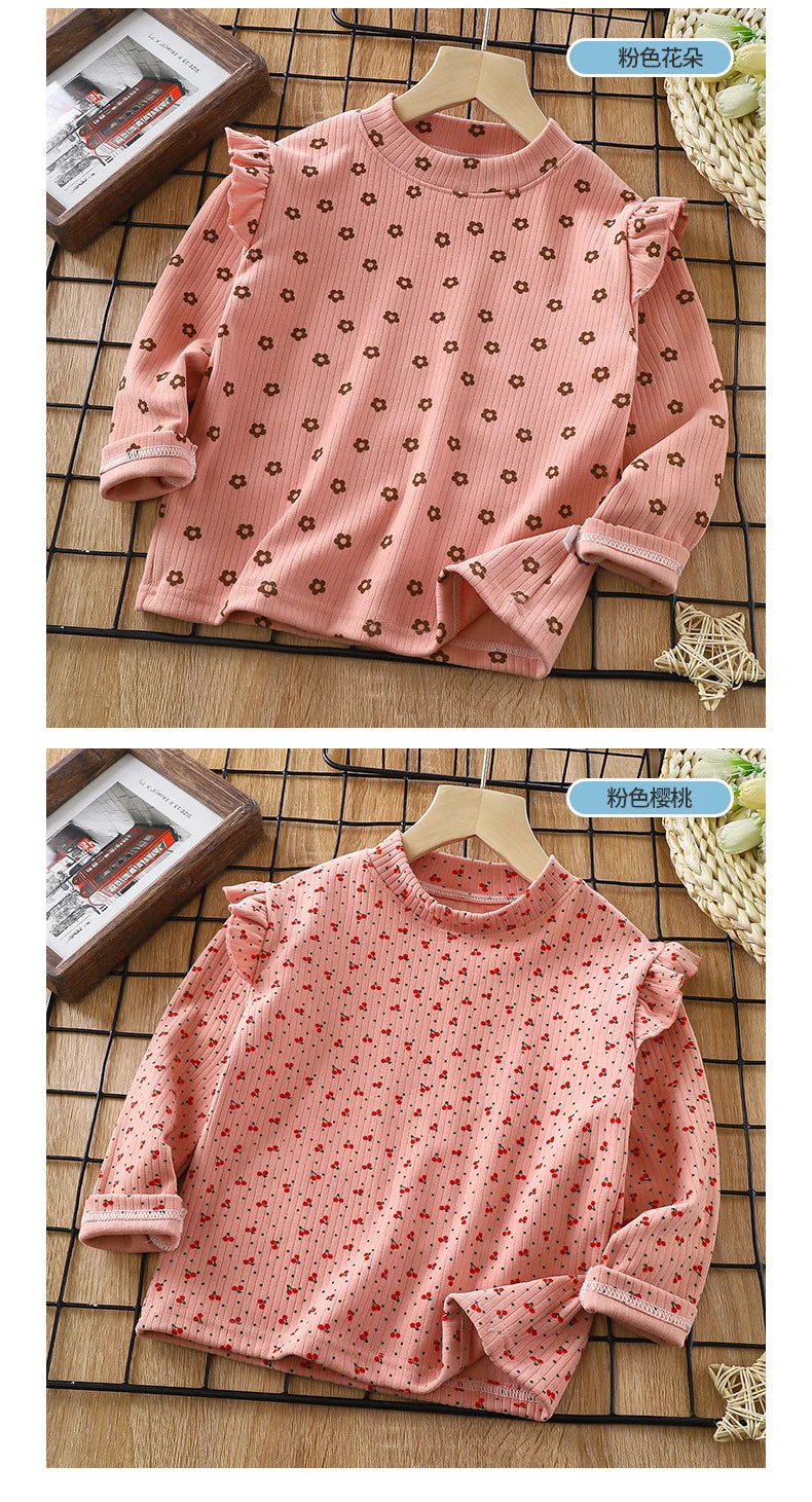 Girls Autumn Floral Bottoming Shirt Girls Flying Sleeves T-shirt Little Girl Wild Net Red Baby Kids Bottoming Shirt
