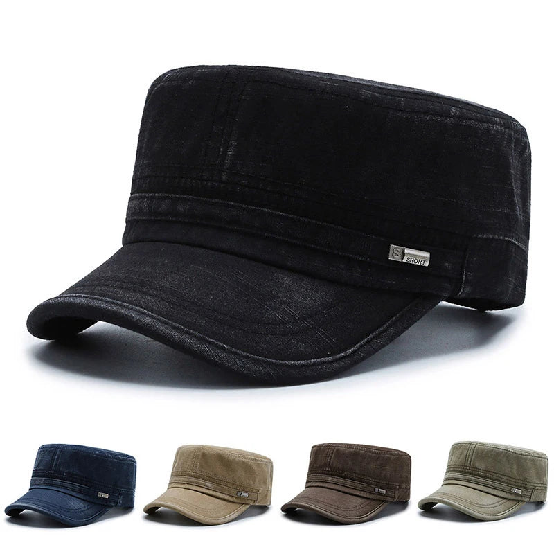 2023 New Men Women Army Hat Washed Cotton Military Hats Cadet Style Cambat Caps Adjustable Flat Top Cap Spring Summer Sun Hat