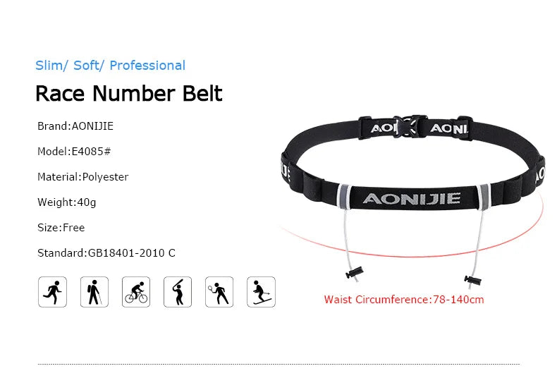 AONIJIE Unisex E4076 Running Race Number Belt Waist Pack Bib Holder for Triathlon Marathon Race Cycling Motor with 6 Gel Loops