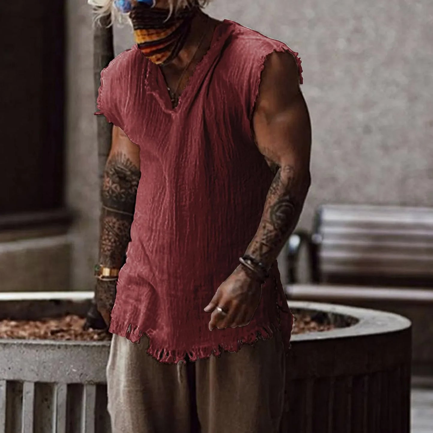 New Men's Shirts Vest Summer Cotton Linen Tops Solid Color Cardigan Sleeveless Loose Lapel Handsome Men's Shirts Casual Blouse