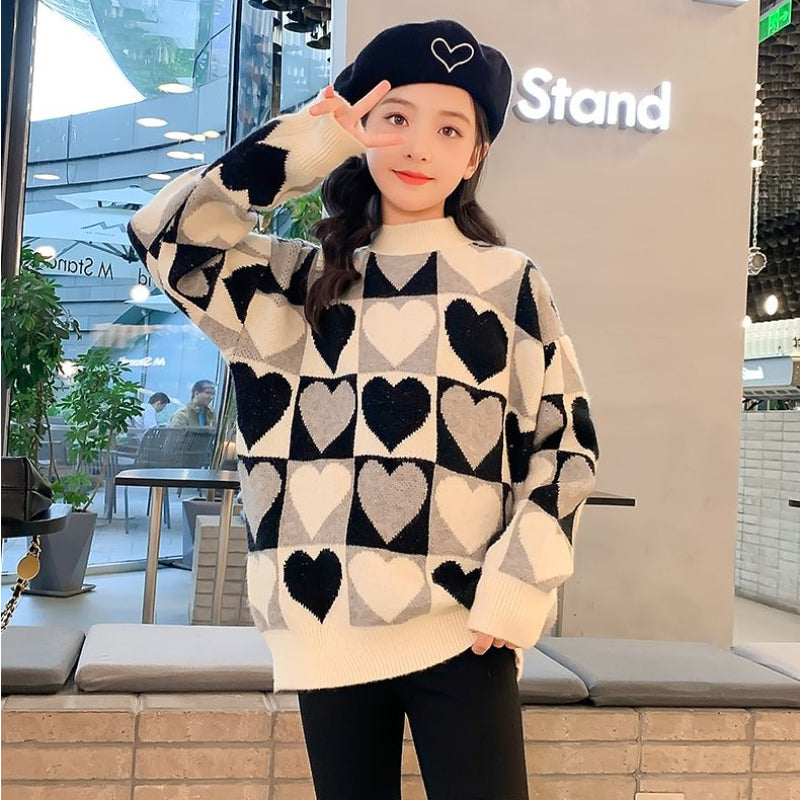 Girls Sweater Thickened Autumn Winter New Children's Fashion Knitted Top Christmas Winter Clothes for Girls 4 10 12 14 Years Old