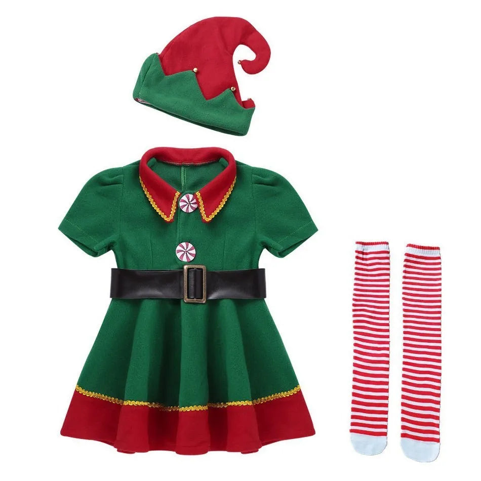 2024 Christmas Clothing Set Boy Girl Family Matching Outfit Kid Adult Santa Claus Cosplay Costume Hat Socks Pant Elf Clothes