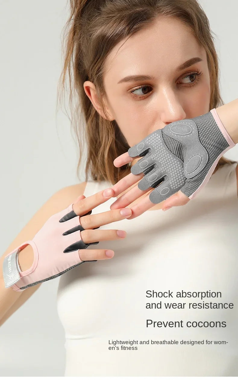 Women's Sports Gloves Fitness Outdoor Sports Anti Slip and Shock-absorbing Half Finger Gloves Durable and Breathable
