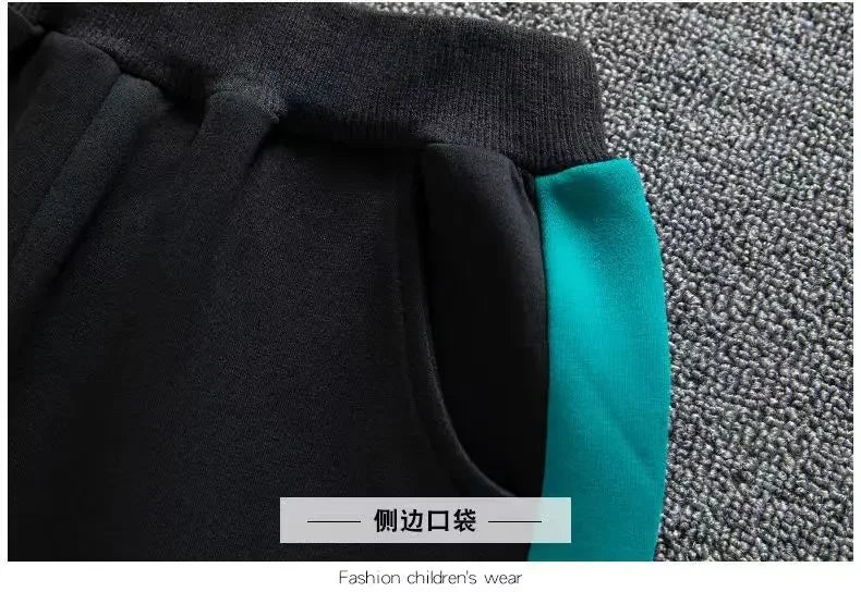 2024 autumn winter Boys Tracksuit velvet Children patchwork letters Cotton T-Shirt + Pants Suit Clothes children Set 12 14 Y