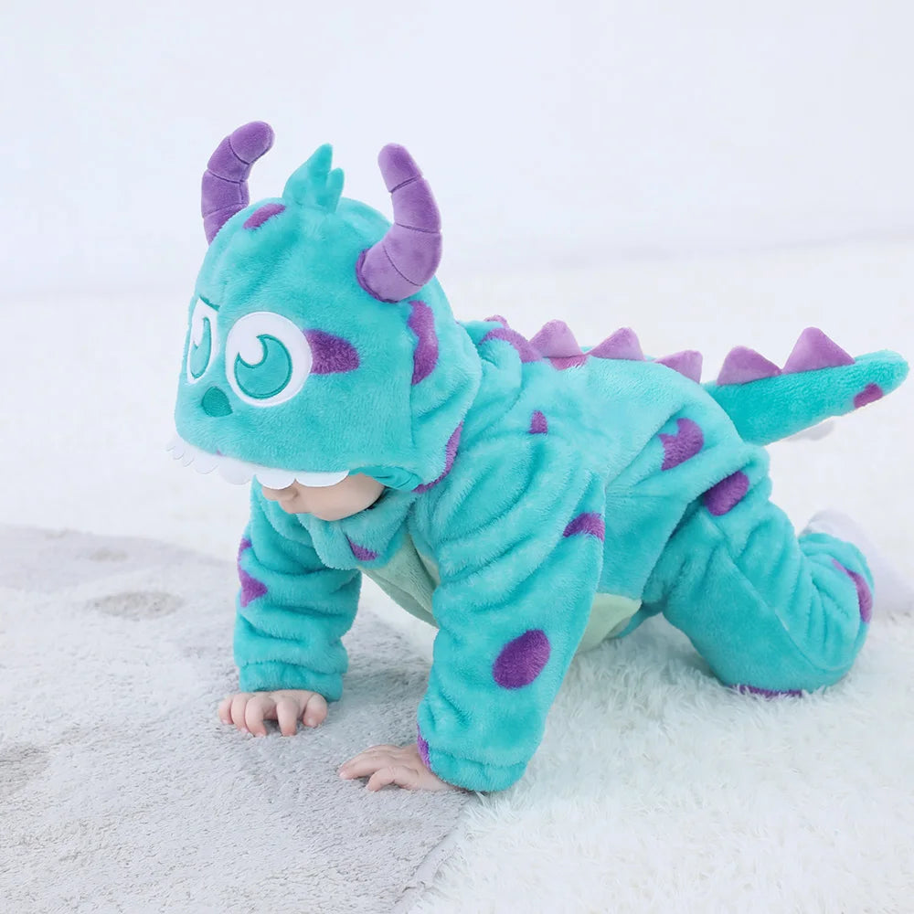 Blue Monster Onesie Baby Boy Girl Costume Sully Cosplay Cute Halloween Jumpsuit Chlidren Zipper Pajama Animal Cow Kigurumis