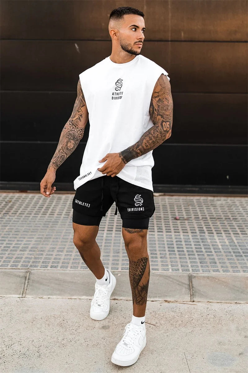 NEW 2 IN 1 Sport Running Casual Breathable Shorts Men Double-deck Jogging Quick Dry GYM Shorts Fitness Workout Men Shorts