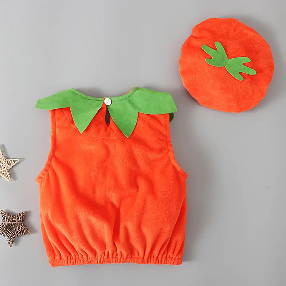 Baby Costume Kids Pumpkin Romper with Hat Boys Girls Cosplay One-Piece Infant Summer Casual Onesie Halloween Jumpsuit 0-5 Years