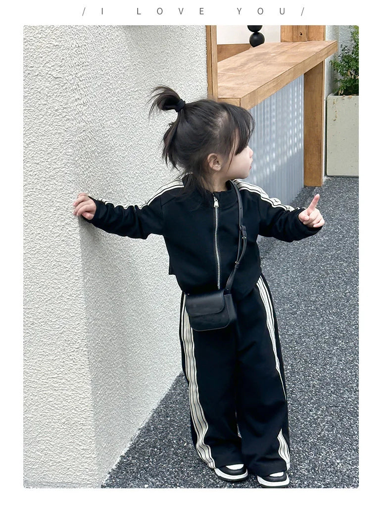 Girls Fashion Sets 2024 New Spring Autumn Sports Casual Suits Kids Long-sleeved Jacket+Pants 2Pcs Outfits Children Trend Clothes