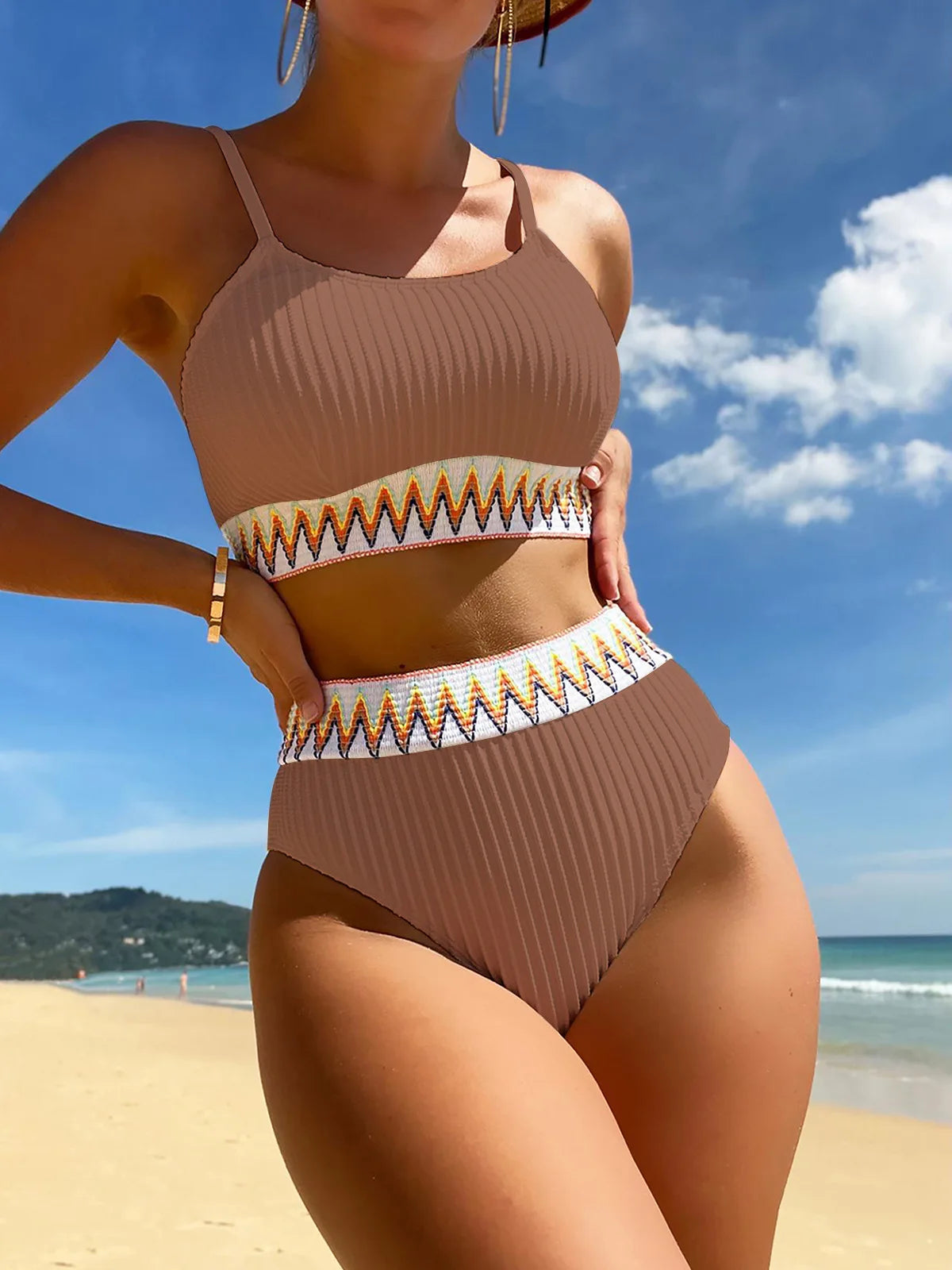 Sexy High Waist Split Bikini Set Colorful Swimming Suits Bathing Suit Women Summer Beachwear Bikinis Fashion Swimwear Swimsuit