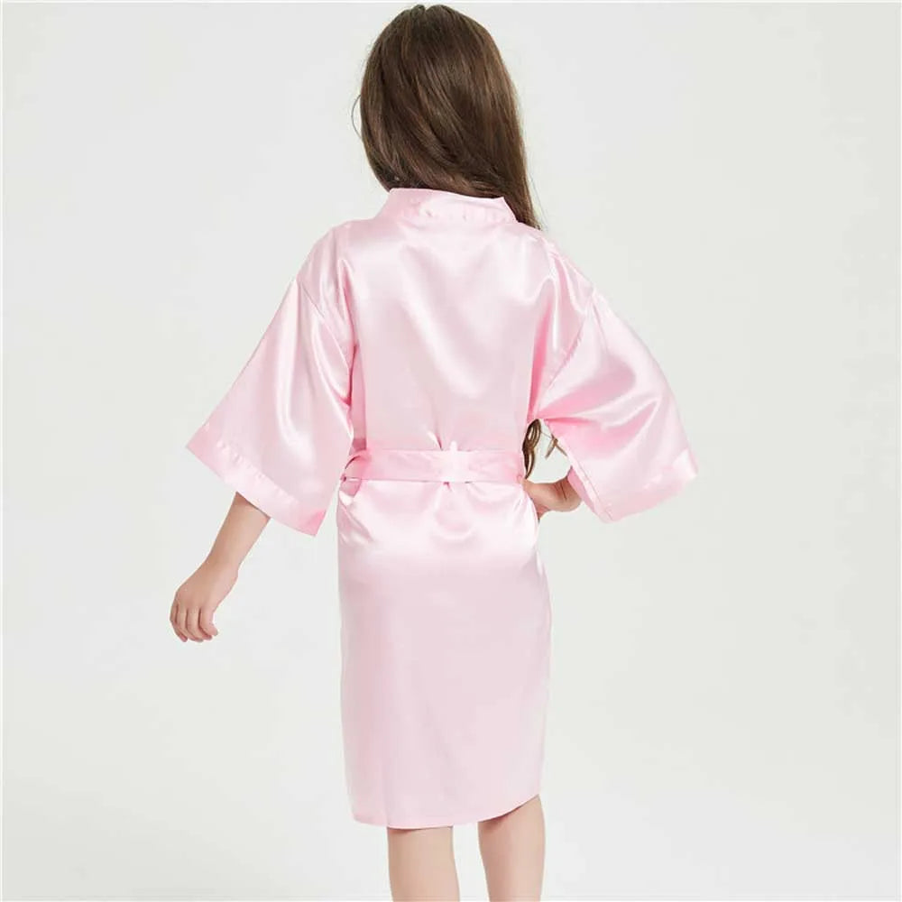 Pink Bathrobes for Girls Nightwear Satin Silk Kids Robes Summer Girl Nightgown Sleepwear Children Kimono Wedding Spa Party Dress
