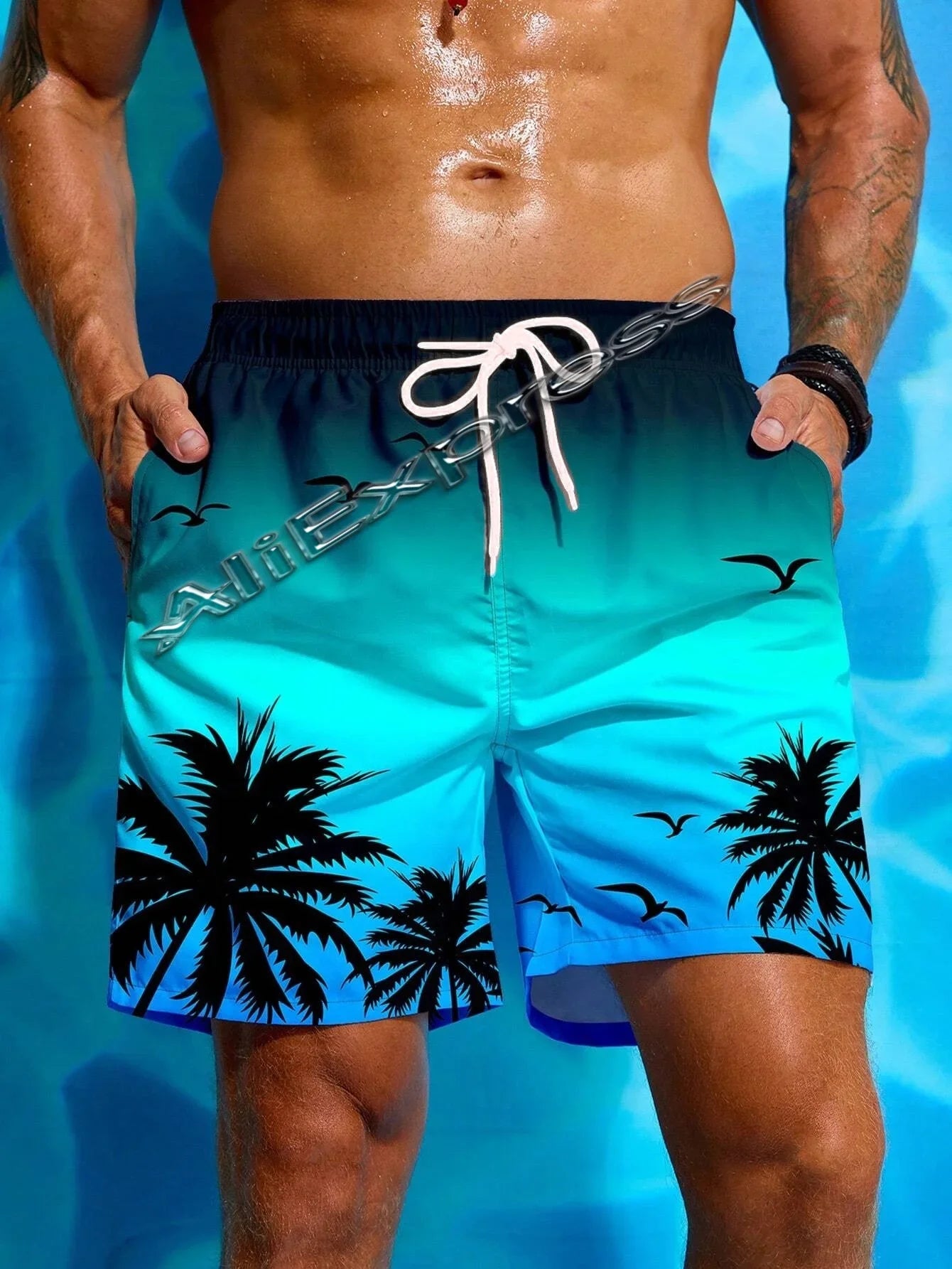 Summer New Harajuku 3D Cocoanut Trees Printing Beach Shorts Palm Tree Graphic Board Shorts for Men Hawaiian Cool Swimming Trunks