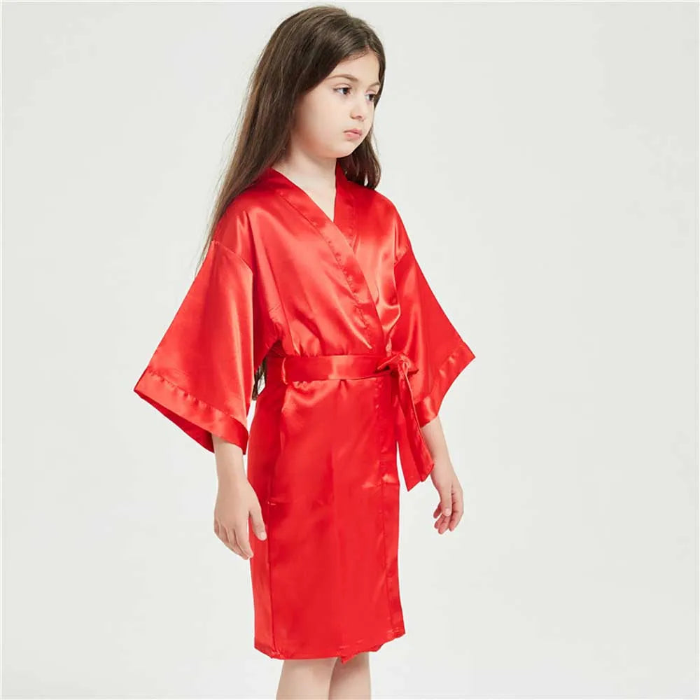 Pink Bathrobes for Girls Nightwear Satin Silk Kids Robes Summer Girl Nightgown Sleepwear Children Kimono Wedding Spa Party Dress