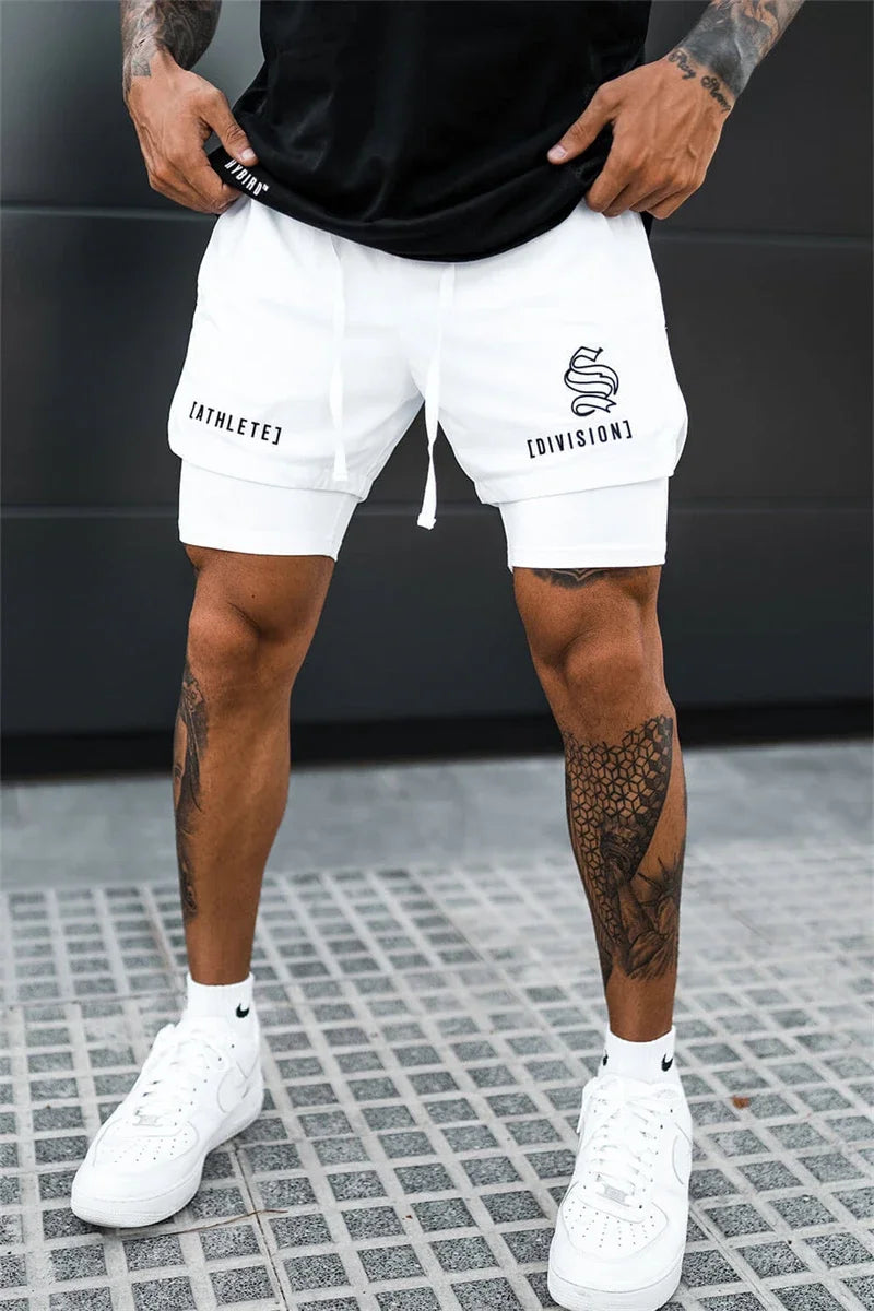 NEW 2 IN 1 Sport Running Casual Breathable Shorts Men Double-deck Jogging Quick Dry GYM Shorts Fitness Workout Men Shorts