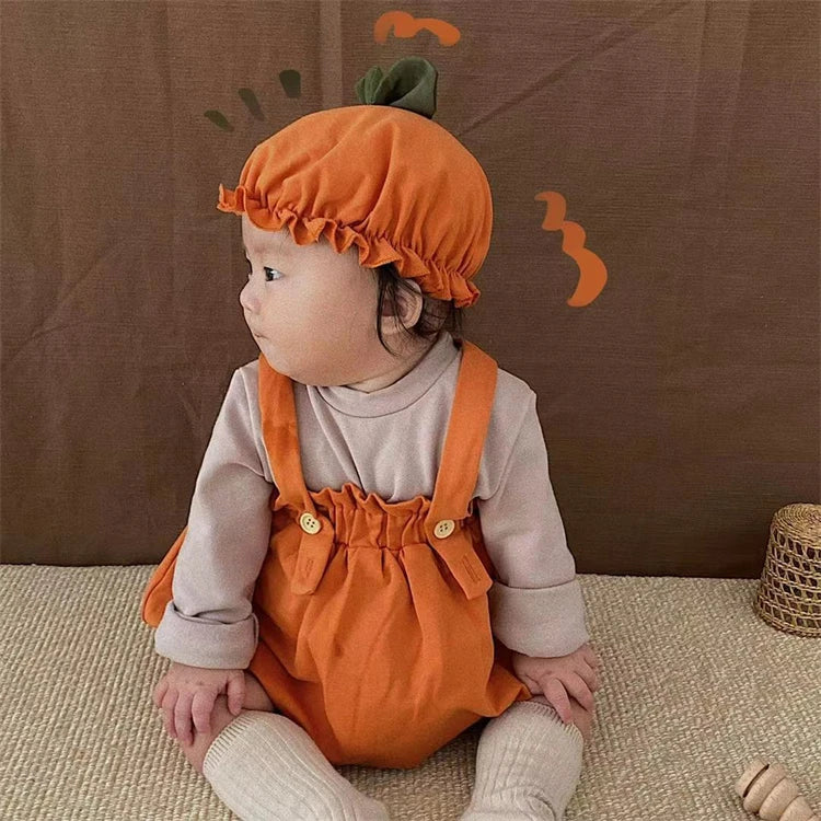 Baby Halloween Costumes Pumpkin Lantern Suspender Short Pants Hat 2pcs Sets Toddler Boys Girls jack-o'-lantern Outfits