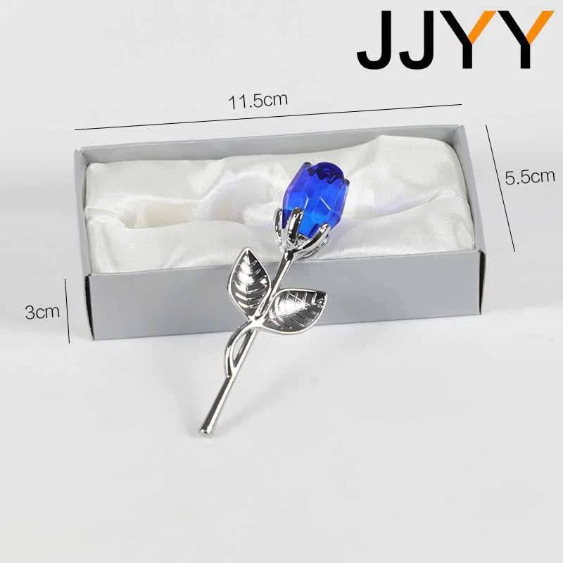 Valentines Day Gift Crystal Glass Rose Flower Figurines Craft Favors Lovers Gift Souvenir Wedding Decoration Ornaments Gift Box