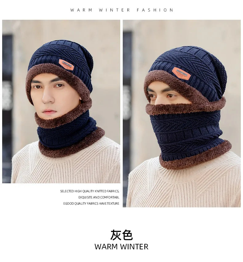 Winter Beanie Hat For Men Fleece Scarf Women Knitted Hat Warm Cap Thick Wool Neck Warmer Scarf Balaclava Mask Skullies Beanies