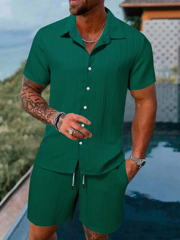 European and American Summer Hot Men's Casual Loose Beach Suit Shirt Shorts Quick Drying Breathable Vacation Style