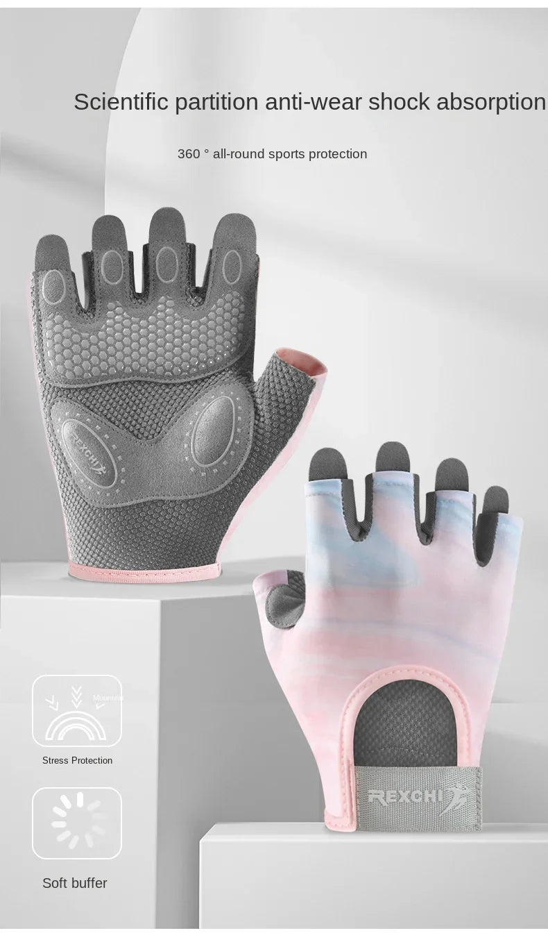 Women's Sports Gloves Fitness Outdoor Sports Anti Slip and Shock-absorbing Half Finger Gloves Durable and Breathable