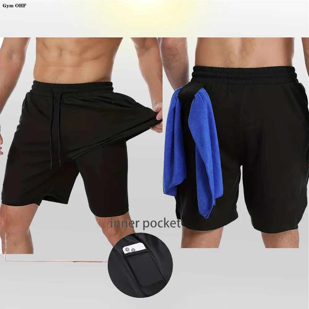 Anime Compression Shorts Men T Shirt Summer Sportswear Gym Jogging Training Workout Male Fitness Sport 2 In 1 Shorts Quick Dry