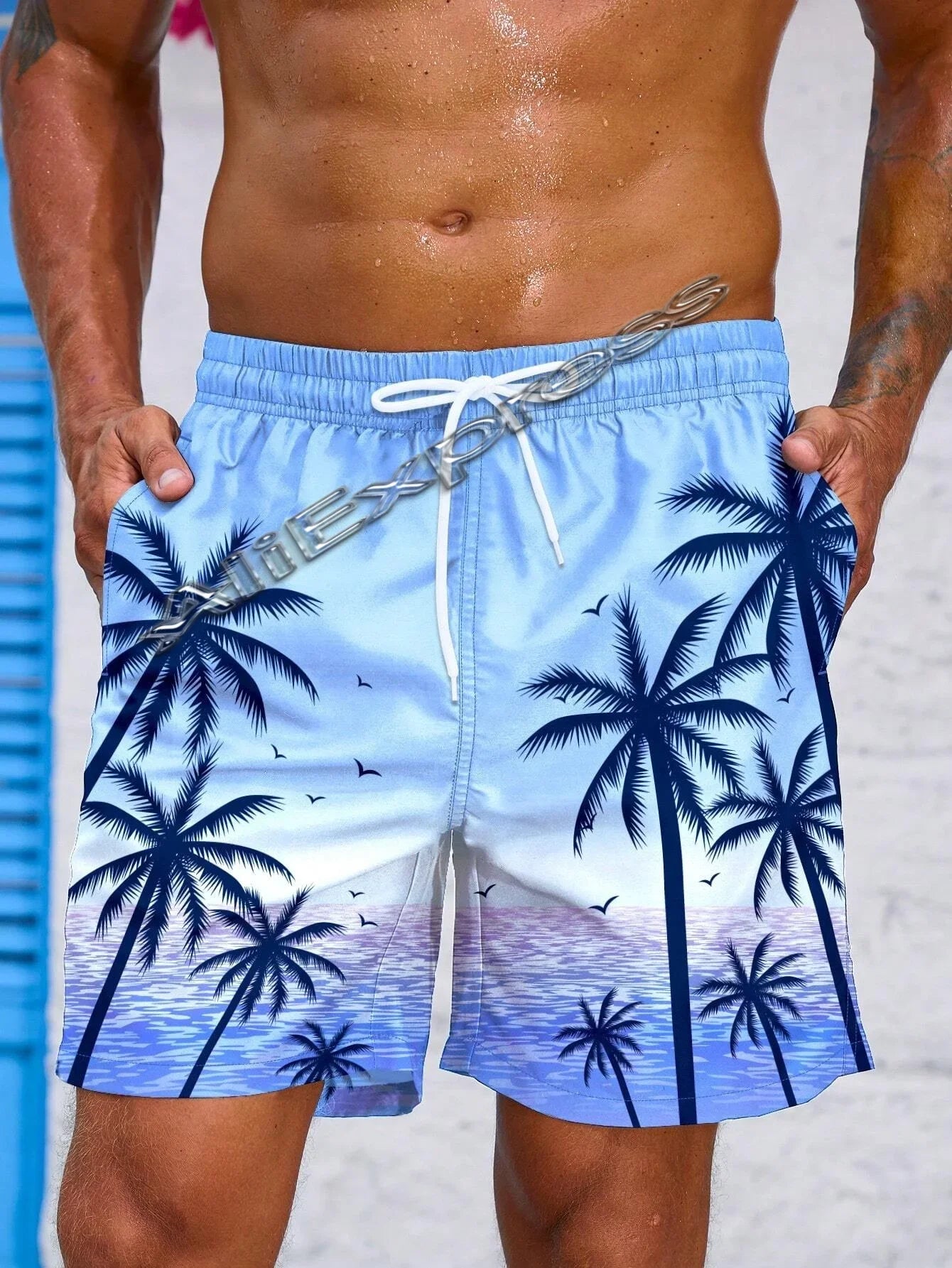 Summer New Harajuku 3D Cocoanut Trees Printing Beach Shorts Palm Tree Graphic Board Shorts for Men Hawaiian Cool Swimming Trunks